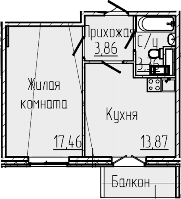 1-комнатная квартира 39.96 м², 7/8 эт., ЖК «SERTOLOVO PARK»